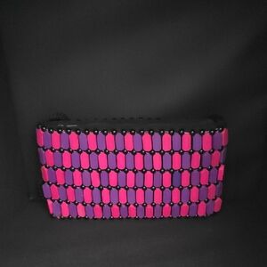 African Wooden Square Crossbody Purse in Pink & Purple